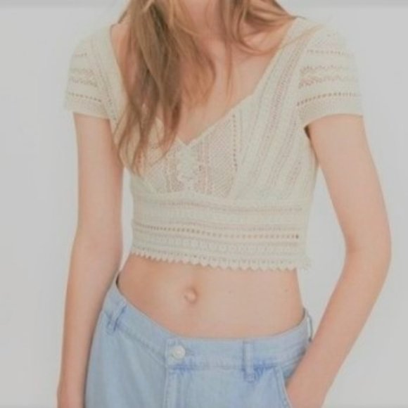 Zara NWOT short sleeve crochet lace crop top 🎈HOST PICK🎈 - Picture 1 of 10
